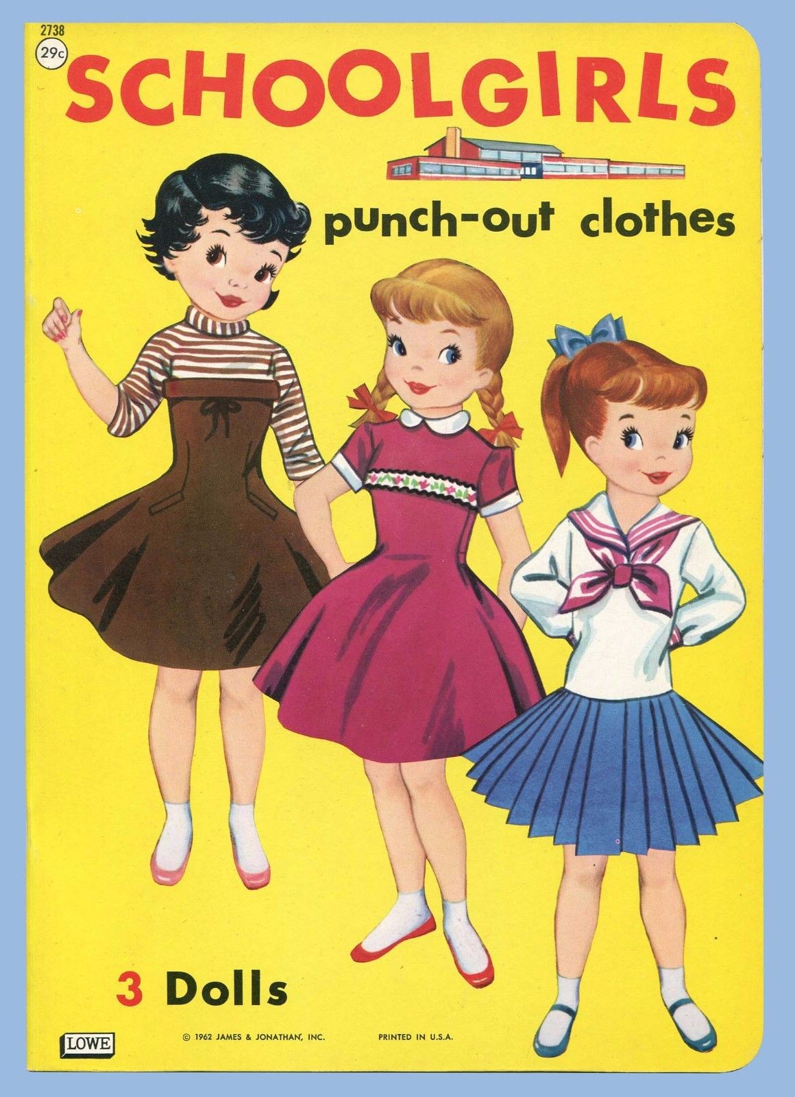 VINTAGE SCHOOLGIRLS PUNCH-OUT PAPER DOLLS #2738 - LOWE - UNPUNCHED - 29¢ - 1962