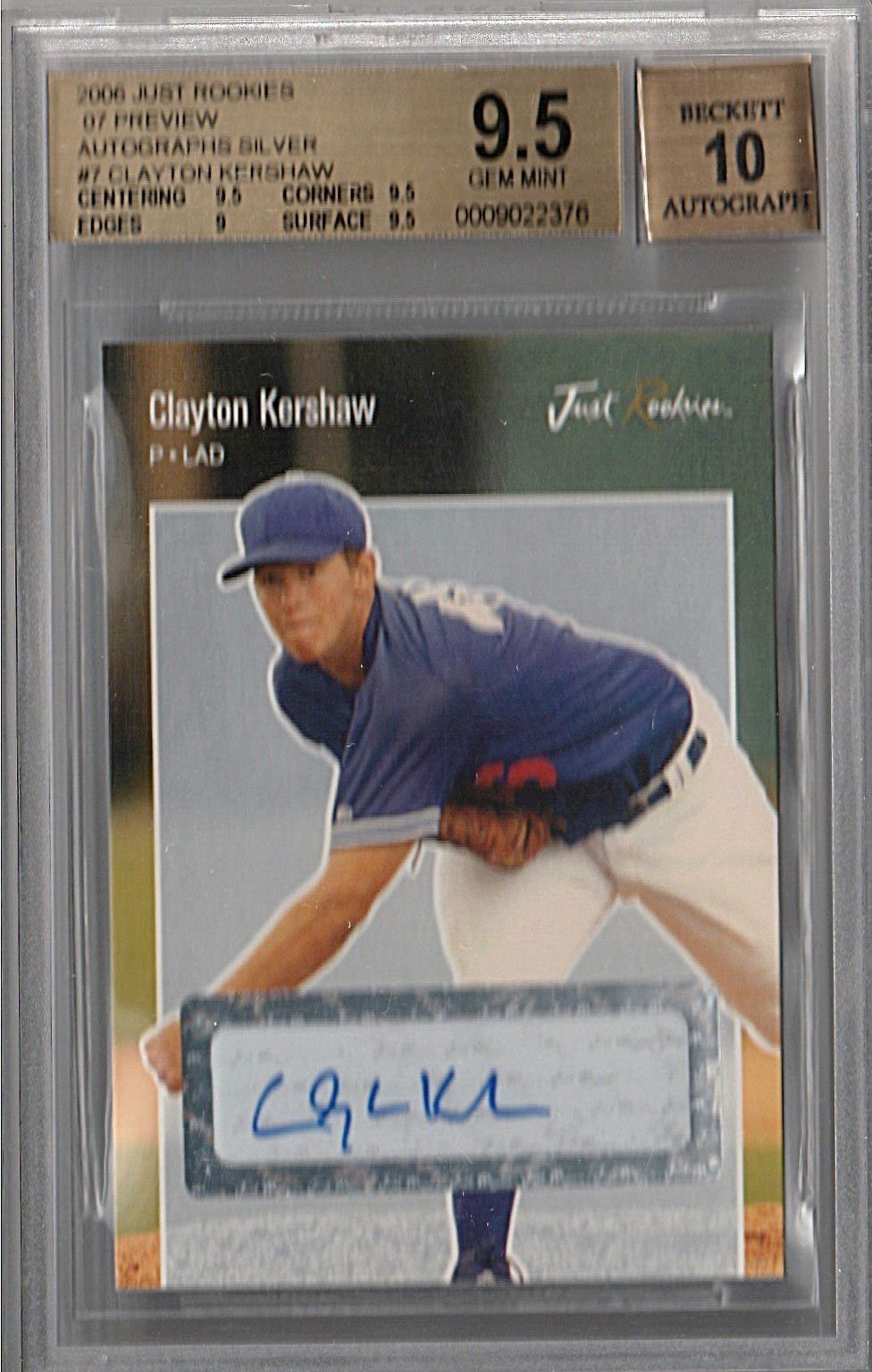 2006 ROOKIES CLAYTON KERSHAW AUTOGRAPH ROOKIE SP #7/100 BGS 9.5/10 AUTO RC POP8