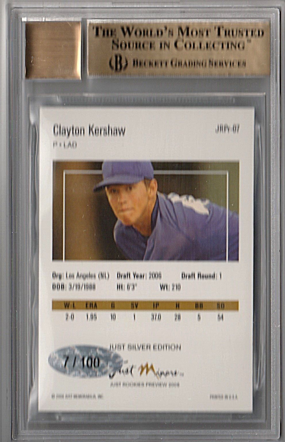 2006 ROOKIES CLAYTON KERSHAW AUTOGRAPH ROOKIE SP #7/100 BGS 9.5/10 AUTO RC POP8