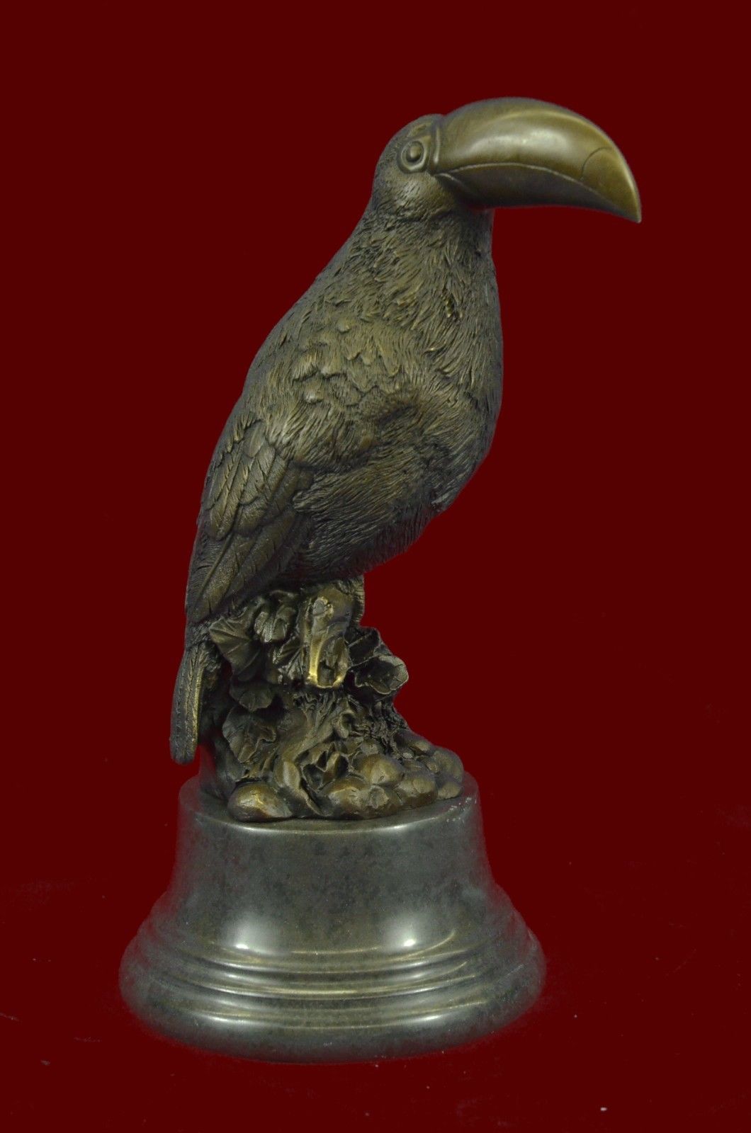 LOVELY SIGNED BIRD GENUINE PURE HOTCAST ON MARBLE FIGURE Bronze Sculpture Statue