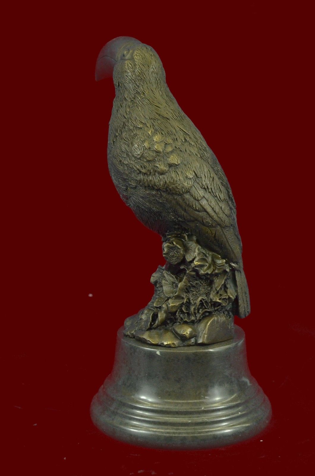 LOVELY SIGNED BIRD GENUINE PURE HOTCAST ON MARBLE FIGURE Bronze Sculpture Statue