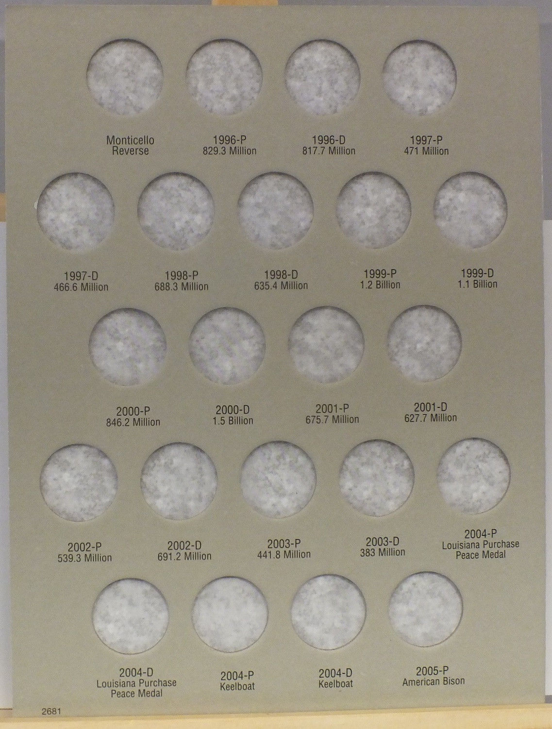 Coin Folder - Jefferson Nickel Starting 1996 Set - Harris Album 2681 - NEW