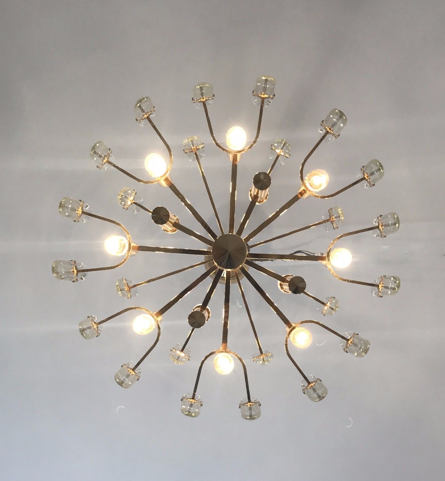 Gaetano Sciolari Crystal Brass Chandelier Mid-Century Murano Modernism Lamp 70s