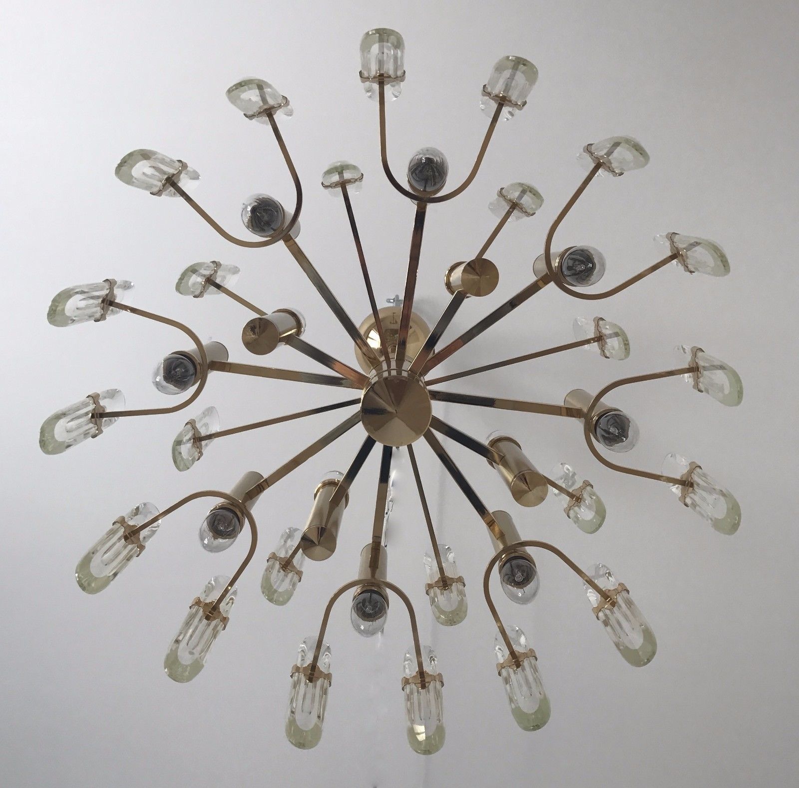 Gaetano Sciolari Crystal Brass Chandelier Mid-Century Murano Modernism Lamp 70s