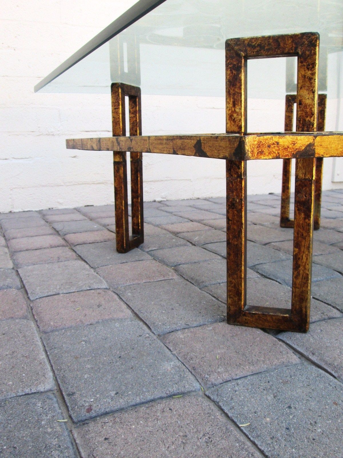 Vintage French Gilt Scrolled Iron Coffee Table with Thick Glass