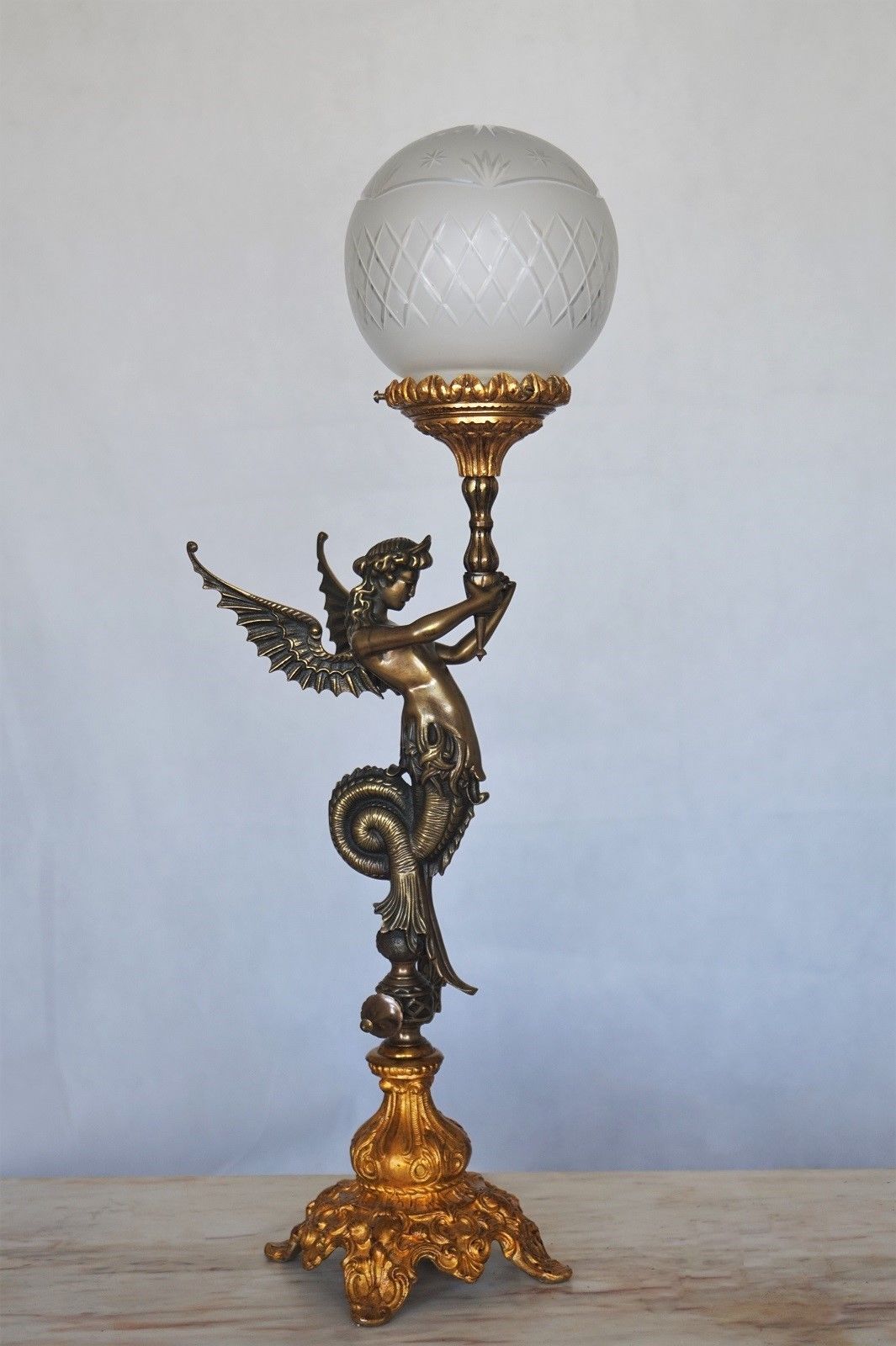 French Empire Bronze Figural Table Lamp 19th Century Candelabra w/ Gilt Accents