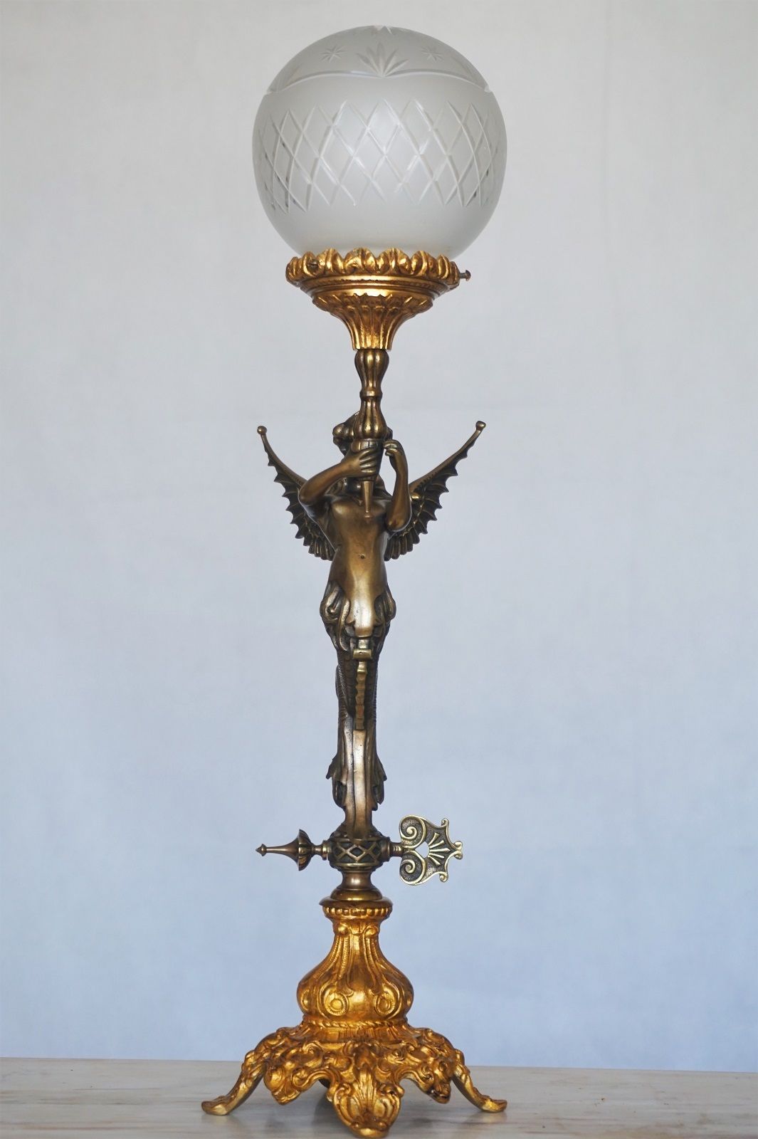 French Empire Bronze Figural Table Lamp 19th Century Candelabra w/ Gilt Accents