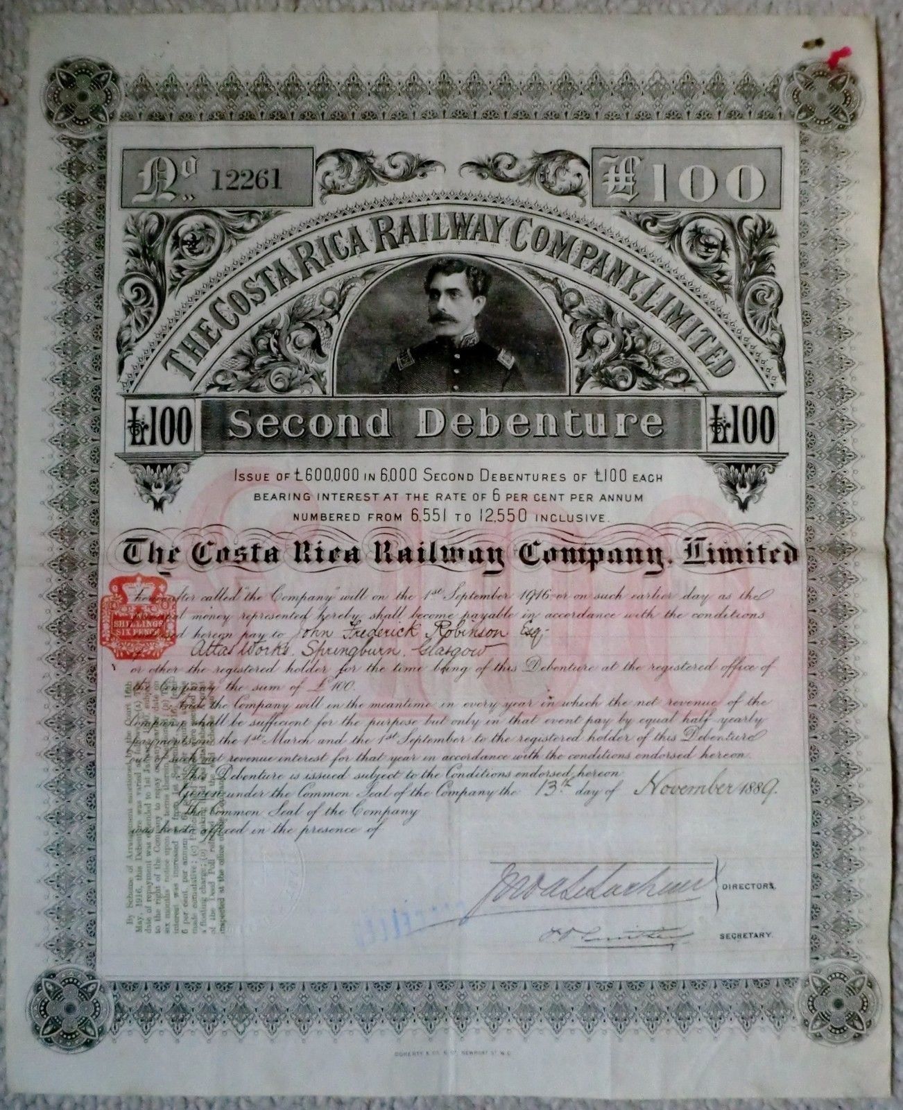 The Costa Rica Railway Company Ltd., 1889 second DEBENTURE