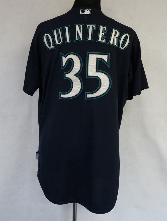 Seattle Mariners GAME USED NAVY JERSEY Humberto Quintero Baseball Size 48 Issued