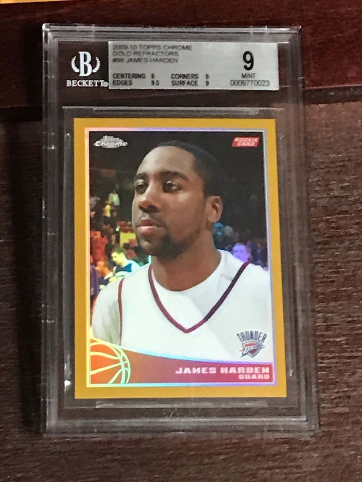 2009-10 JAMES HARDEN TOPPS CHROME GOLD REFRACTOR ROOKIE CARD /50  BGS 9 MINT