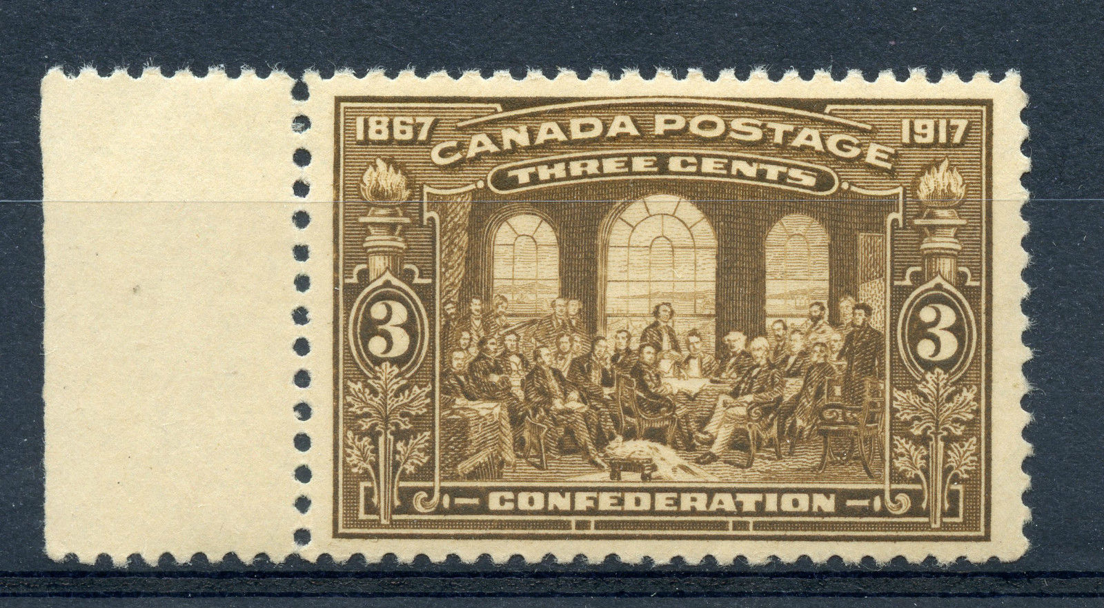 Weeda Canada 135 VF+ mint NH 1917 3c Confederation, Huge GEM! Rare thus CV $210+