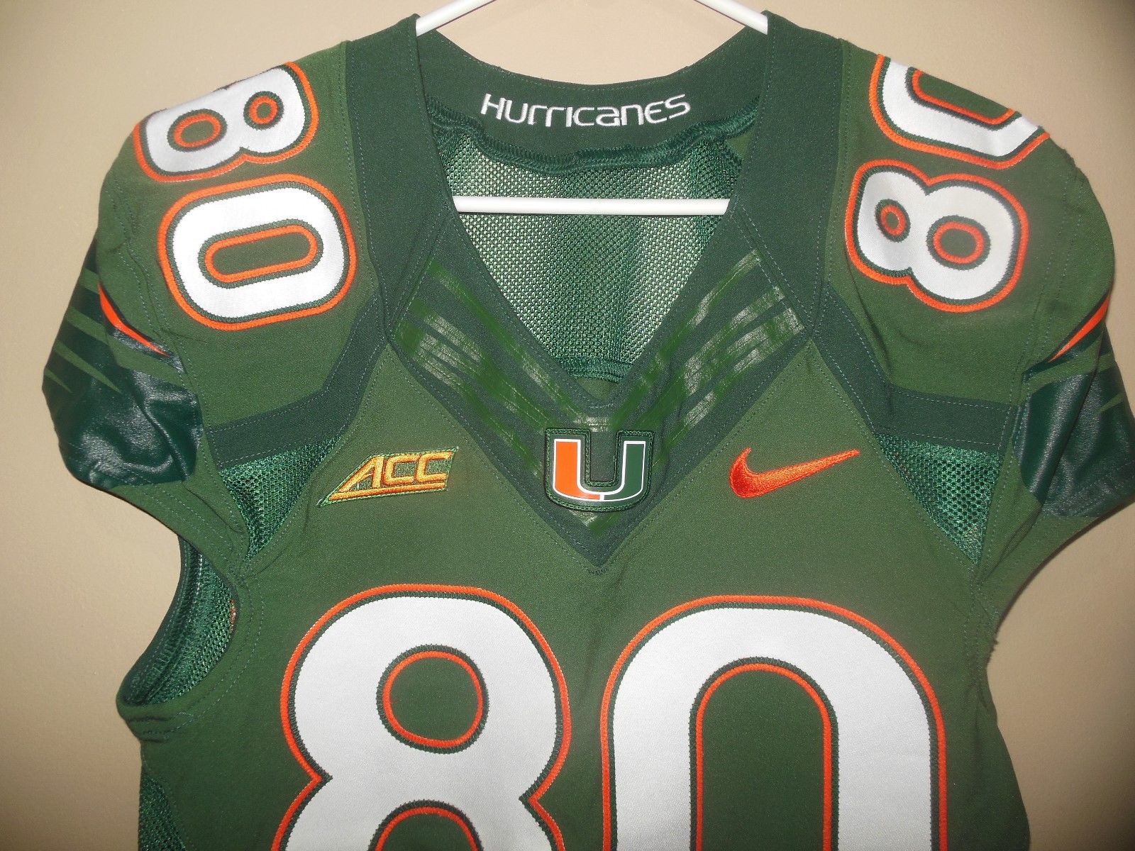 MIAMI HURRICANES GAME USED FOOTBALL JERSEY ALL SEWN