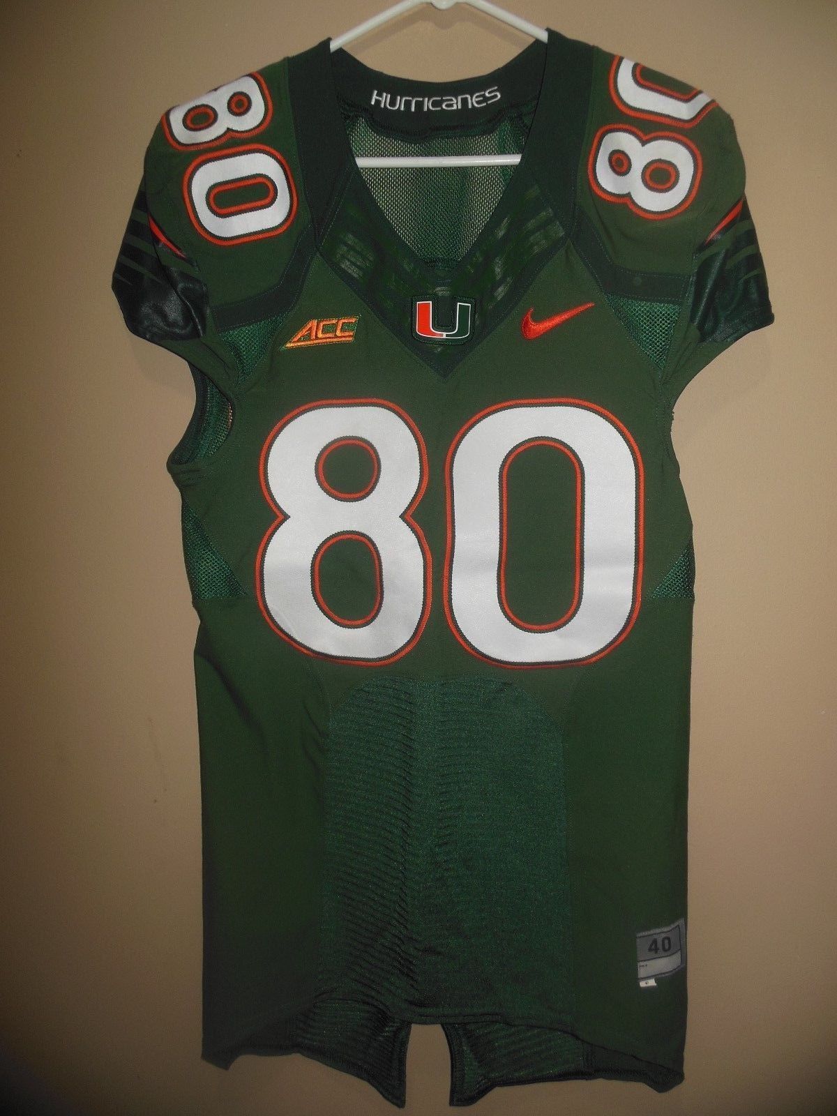 MIAMI HURRICANES GAME USED FOOTBALL JERSEY ALL SEWN