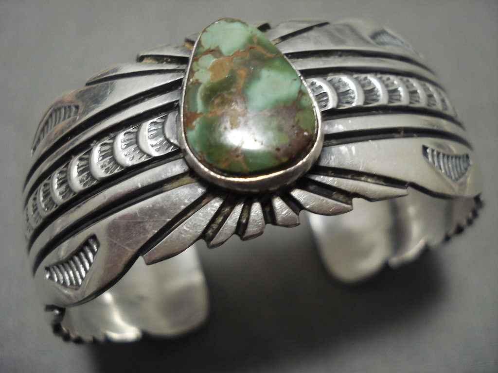 IMPORTANT VINTAGE NAVAJO DAVID REEVES DAMALE TURQUOISE SILVER BRACELET OLD