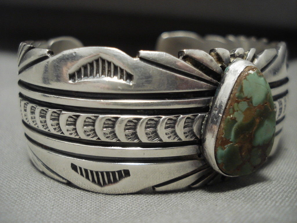 IMPORTANT VINTAGE NAVAJO DAVID REEVES DAMALE TURQUOISE SILVER BRACELET OLD