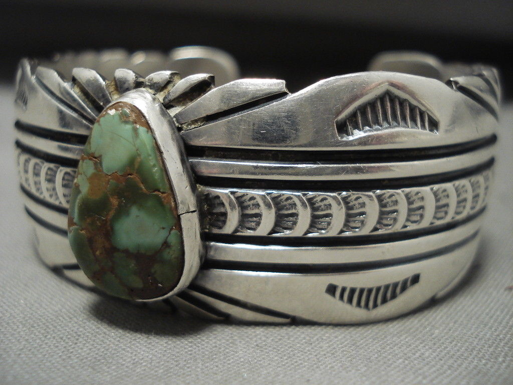 IMPORTANT VINTAGE NAVAJO DAVID REEVES DAMALE TURQUOISE SILVER BRACELET OLD