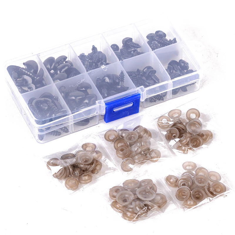 100pcs 5 Sizes Black Plastic Safety Nose & Washers For DIY Doll Teddy Puppet Toy