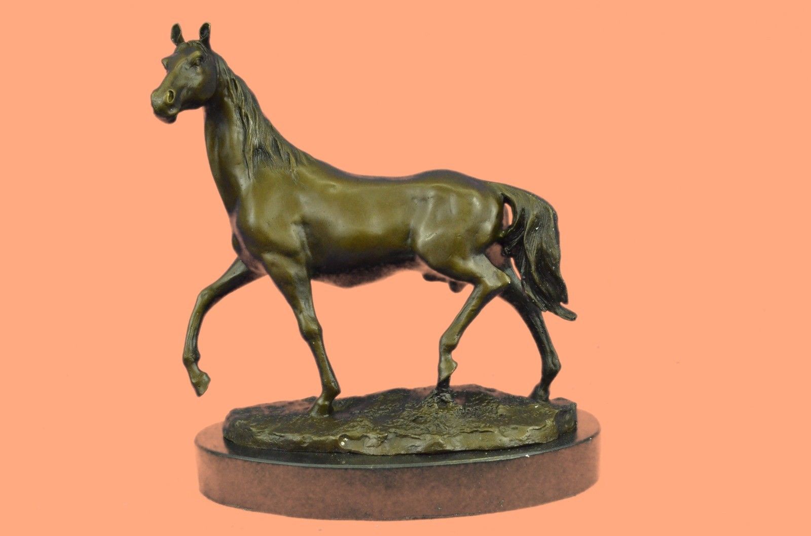 Sculpture Statue Beautiful Vintage Horse Bust On Marble Base Figurine Ar Bronze