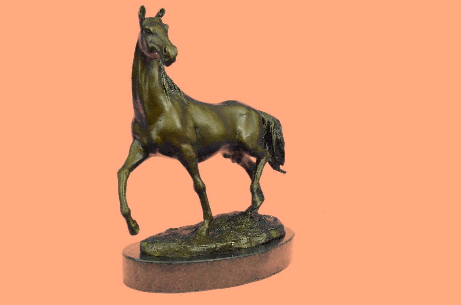 Sculpture Statue Beautiful Vintage Horse Bust On Marble Base Figurine Ar Bronze