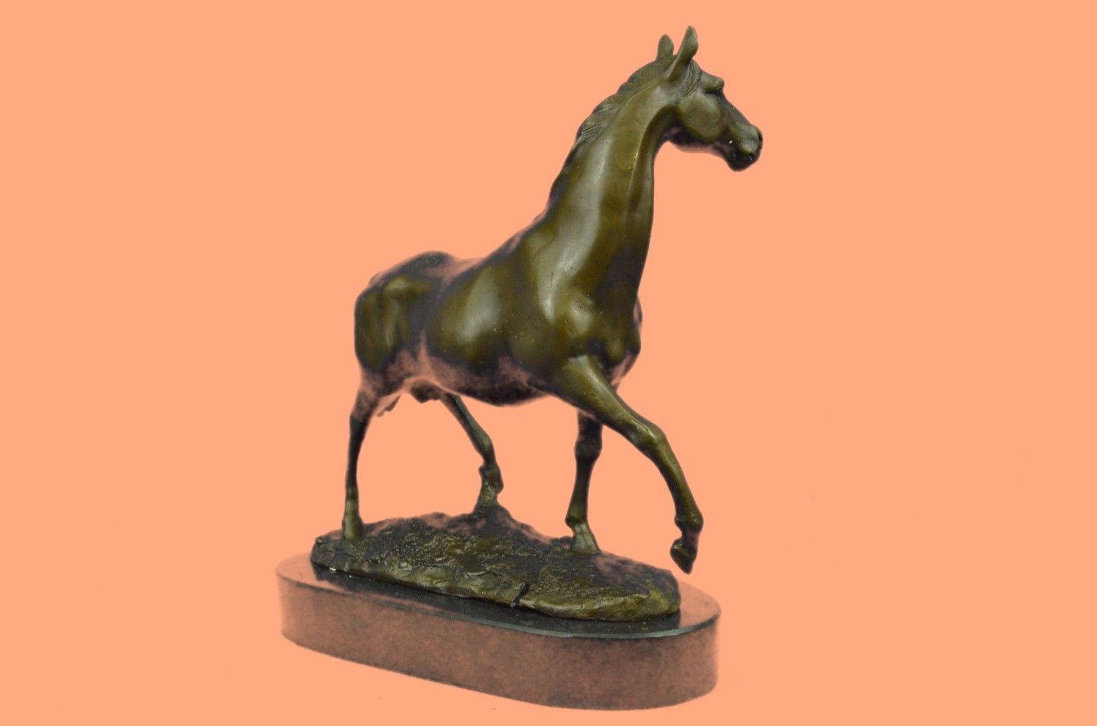 Sculpture Statue Beautiful Vintage Horse Bust On Marble Base Figurine Ar Bronze