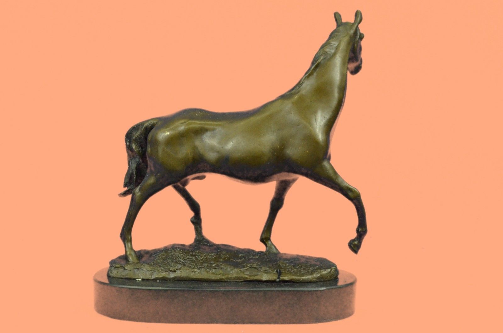 Sculpture Statue Beautiful Vintage Horse Bust On Marble Base Figurine Ar Bronze