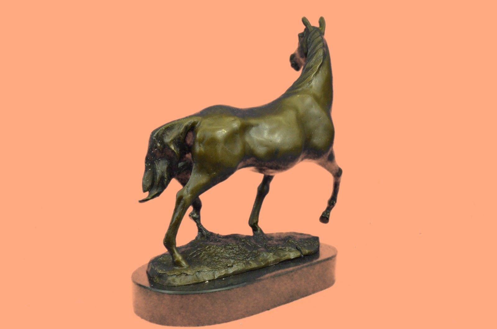 Sculpture Statue Beautiful Vintage Horse Bust On Marble Base Figurine Ar Bronze