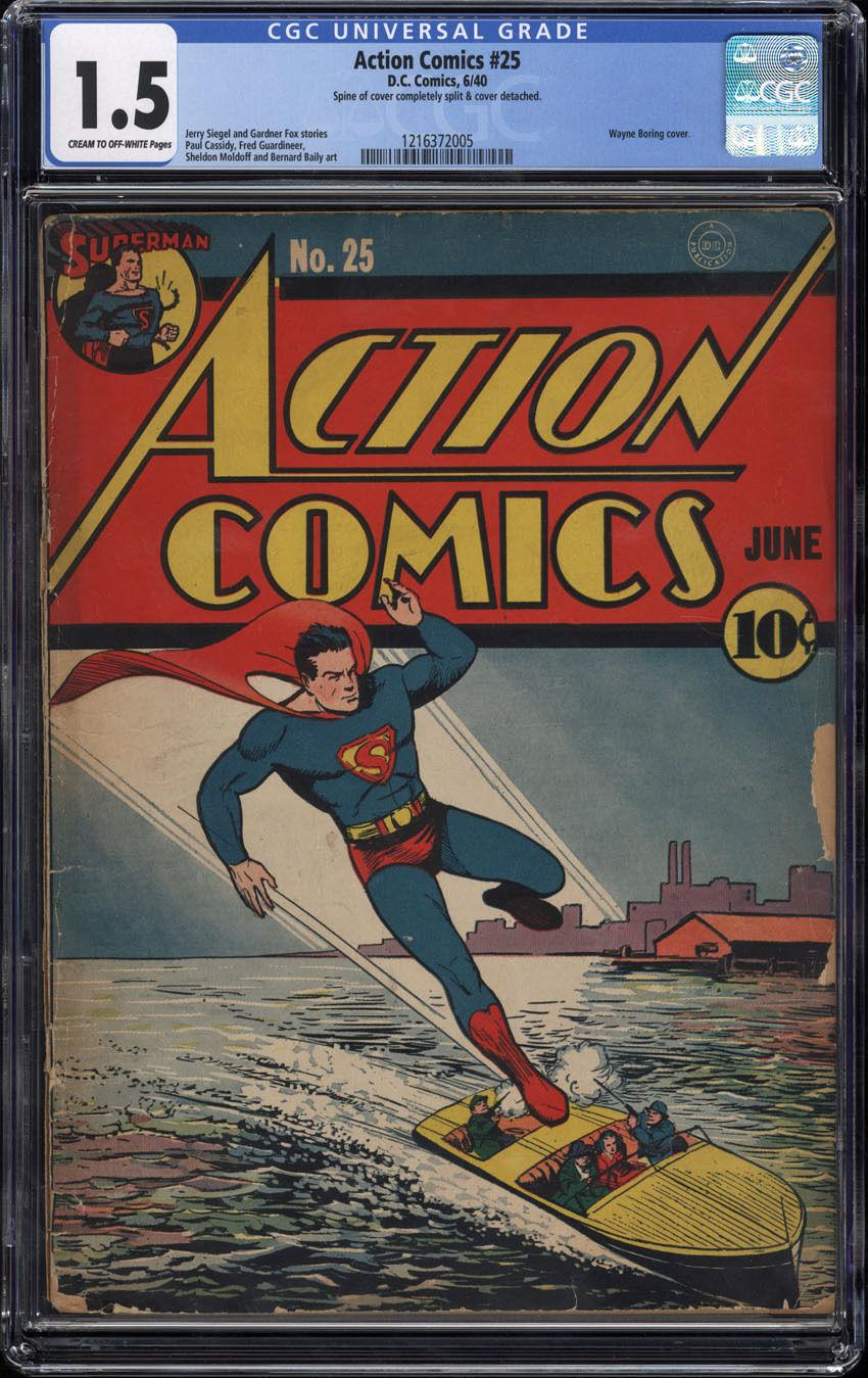 Action Comics #25 CGC 1.5 CR/OW Pages Wayne Boring Cover