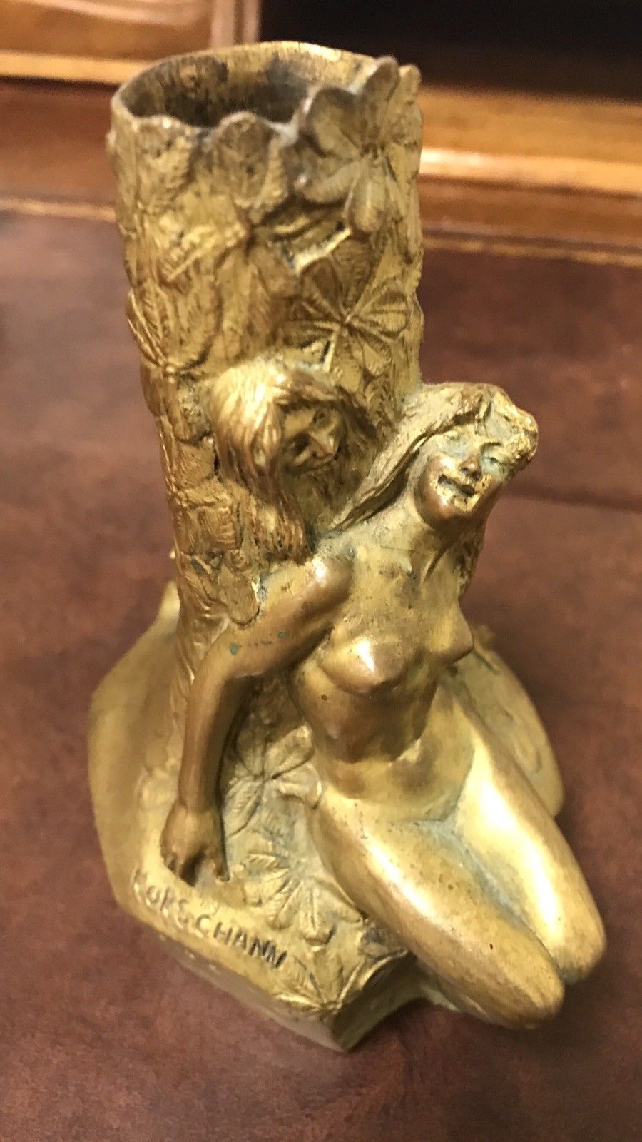 Beautiful Charles Korschann Art Nouveau Bronze Vase, c. 1900, signed