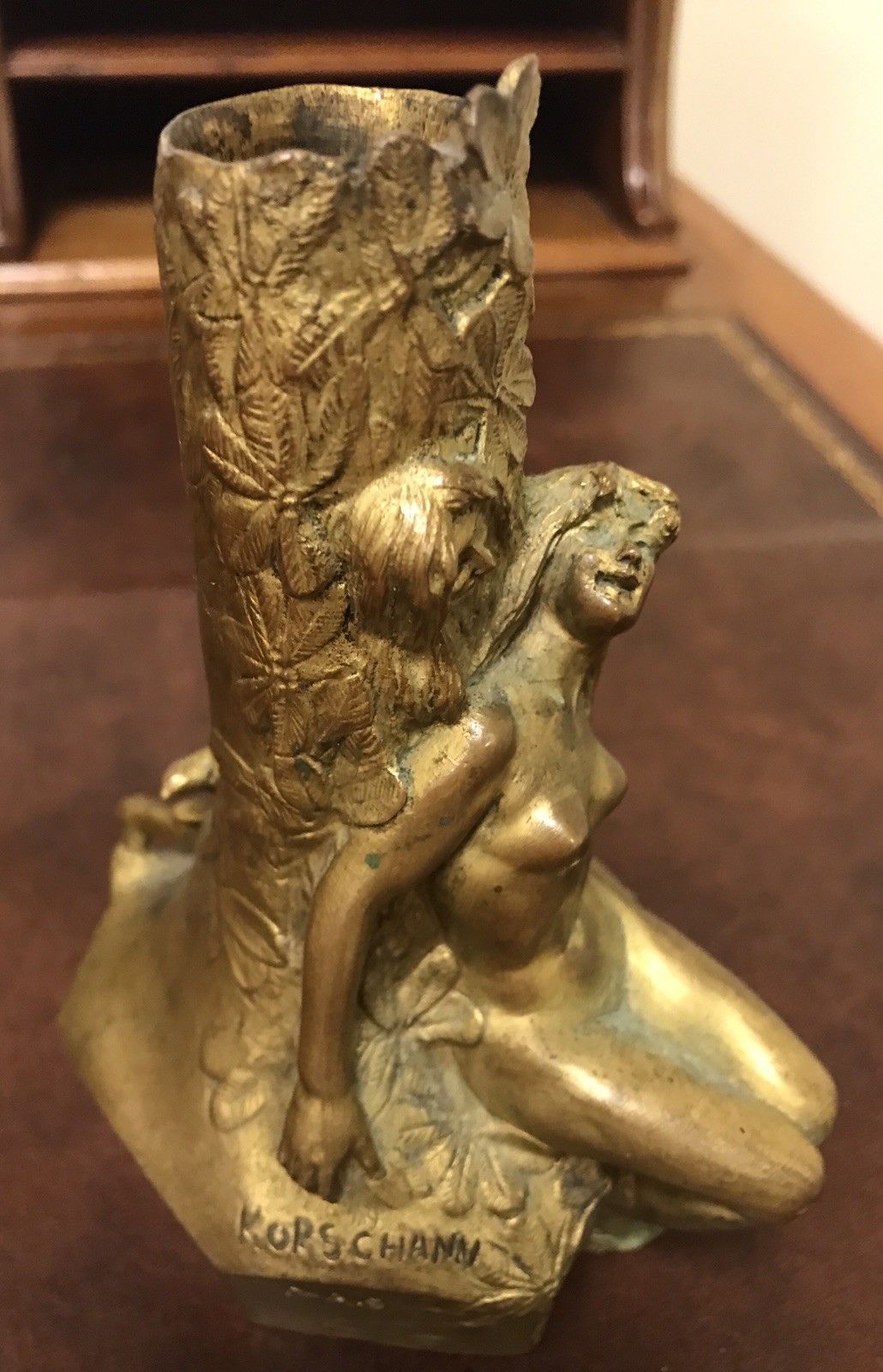 Beautiful Charles Korschann Art Nouveau Bronze Vase, c. 1900, signed