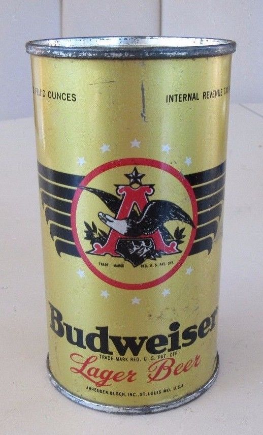 Vintage IRTP 1940's Budweiser Beer 12 FL OZ Straight Steel Flat Top Beer Can T/O