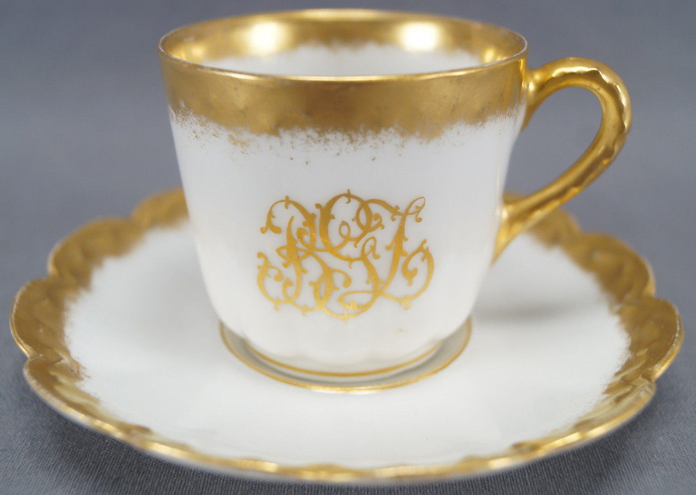 Set of 6 Haviland Limoges William Lycett Gold Monogram Demitasse Cups & Saucers