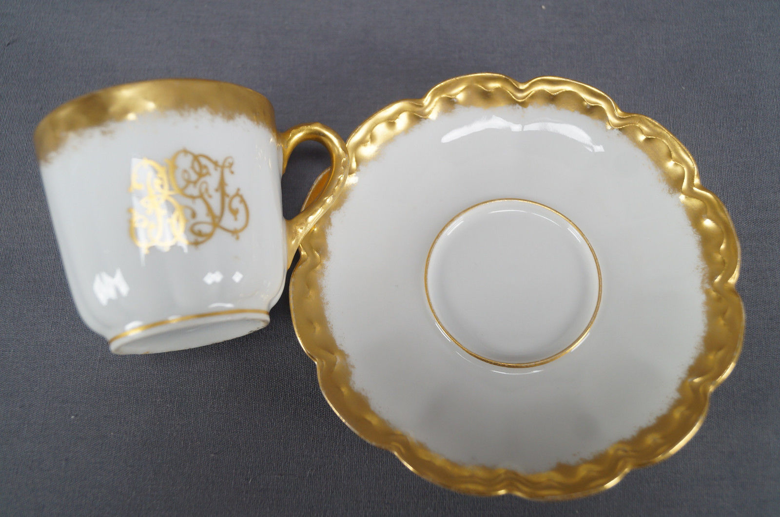 Set of 6 Haviland Limoges William Lycett Gold Monogram Demitasse Cups & Saucers