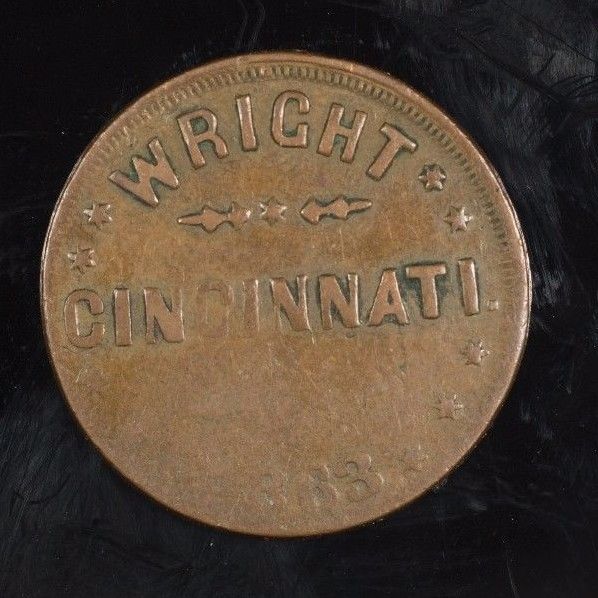 1863 CIVIL WAR TOKEN / STORECARD F-165 GR-1A OHIO WRIGHT MISALIGNED DIES