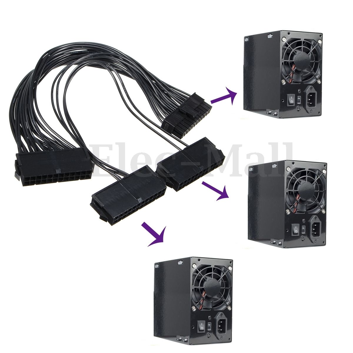 3 PORT 20+4PIN PSU Power Supply ATX 24 Pin Motherboard Adapter Connector Cable