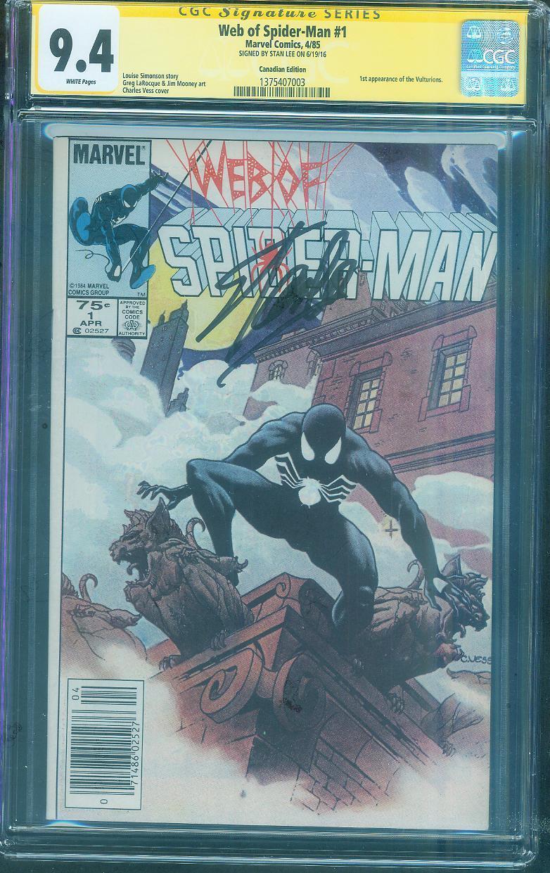 Web of SPIDER MAN 1 CGC SS 9.4 Stan Lee Signed Charles Vess Cover 85 Canadian Ed