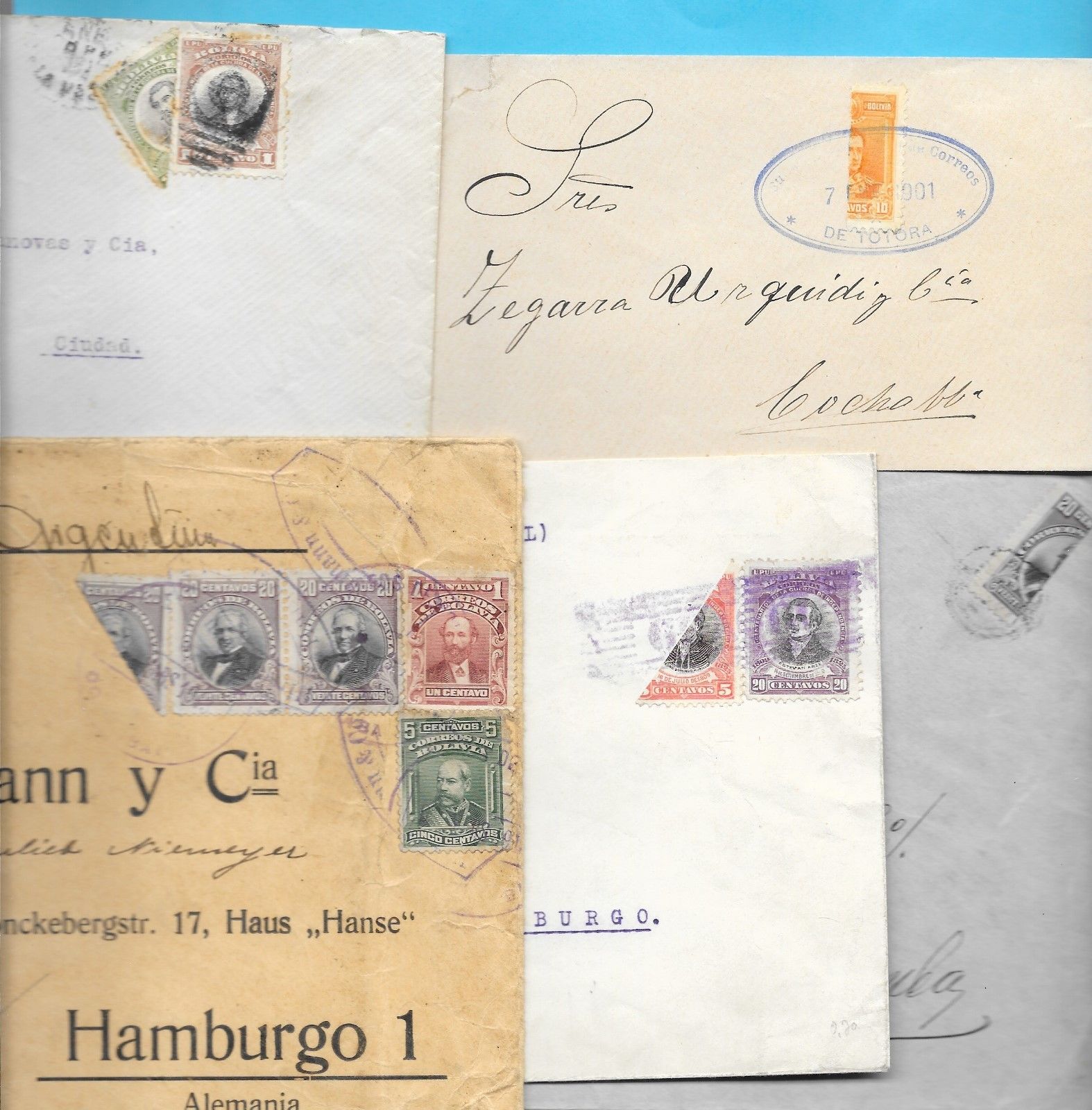Attractive Offer of Bisected Stamps on 5 covers from Bolivia - 1901/1923
