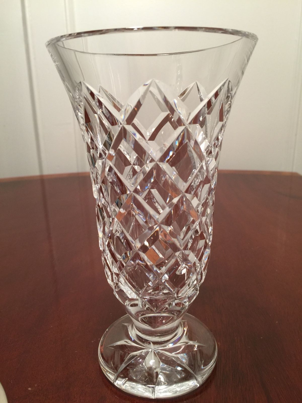 Vintage WATERFORD Crystal Comeragh Diamond-Pattern 7" Flared Footed Flower Vase