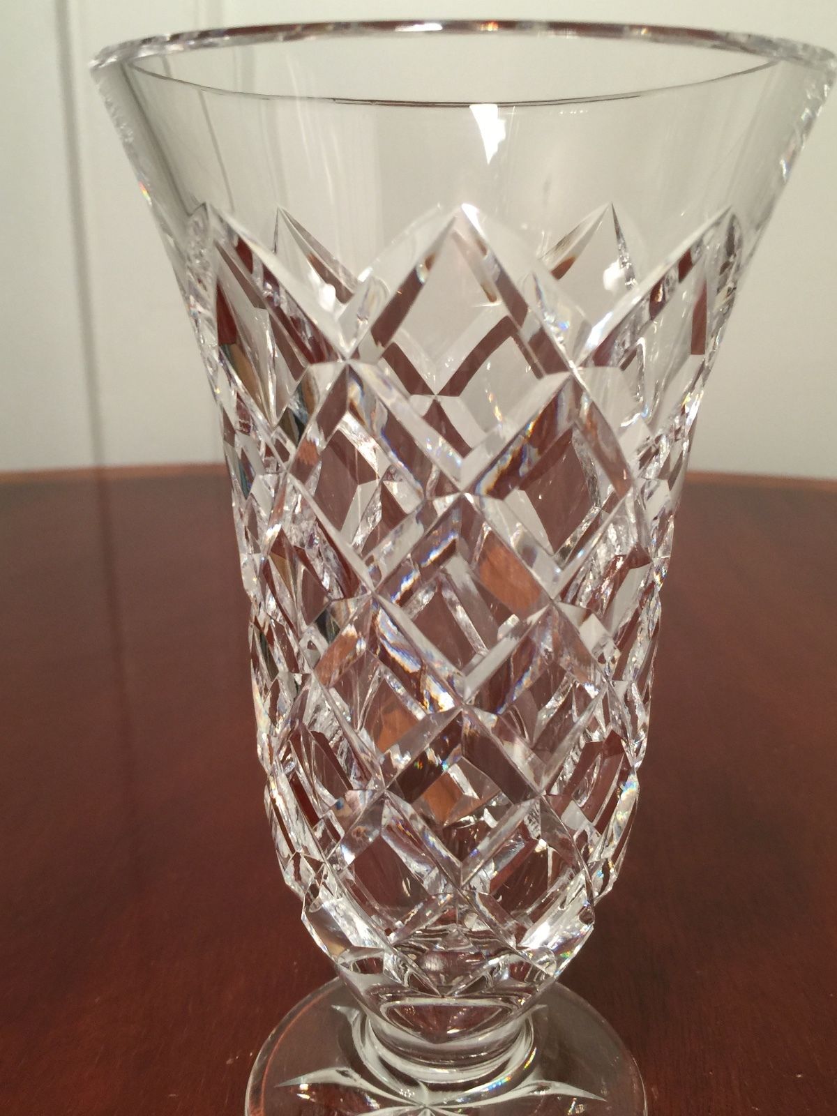 Vintage WATERFORD Crystal Comeragh Diamond-Pattern 7" Flared Footed Flower Vase