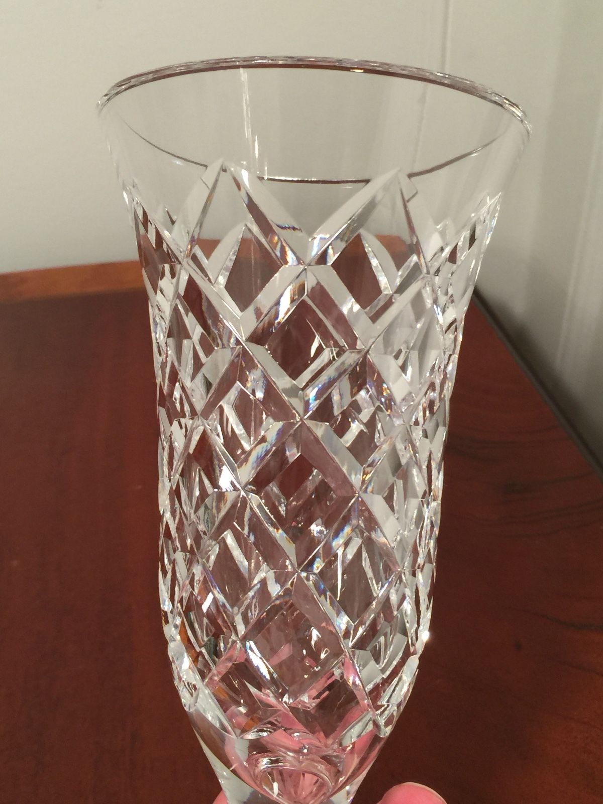 Vintage WATERFORD Crystal Comeragh Diamond-Pattern 7" Flared Footed Flower Vase