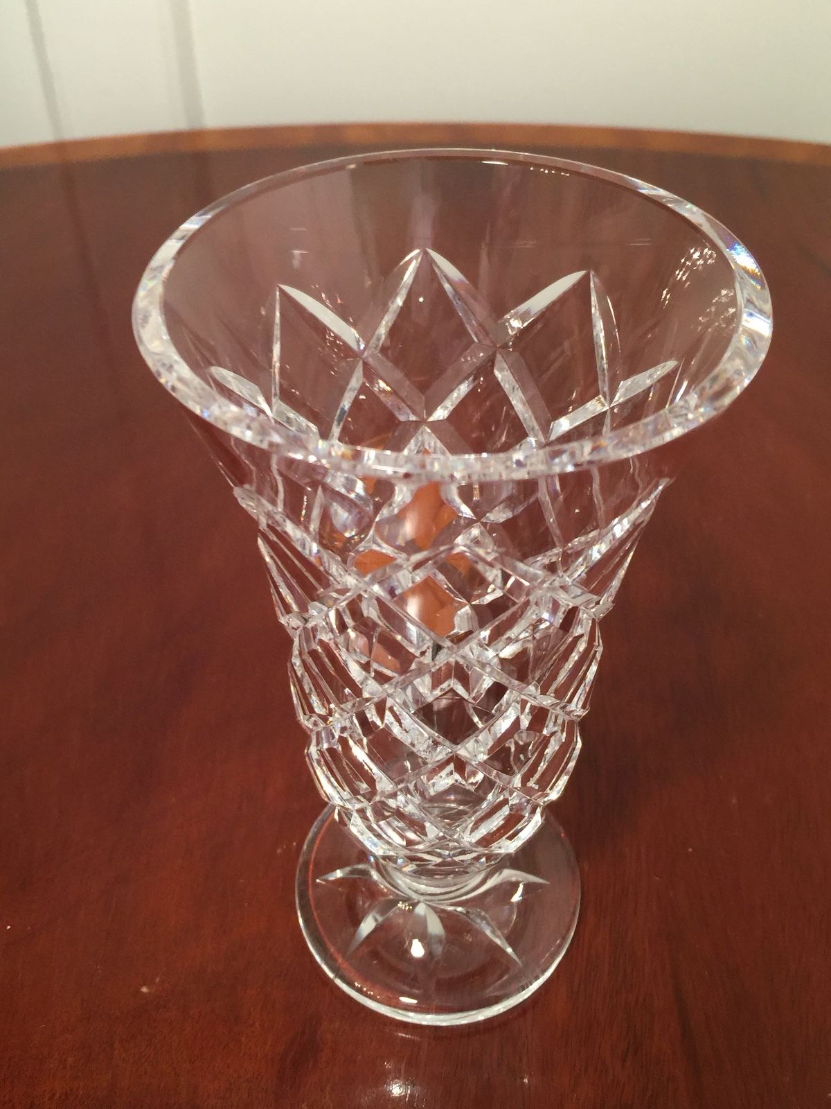 Vintage WATERFORD Crystal Comeragh Diamond-Pattern 7" Flared Footed Flower Vase