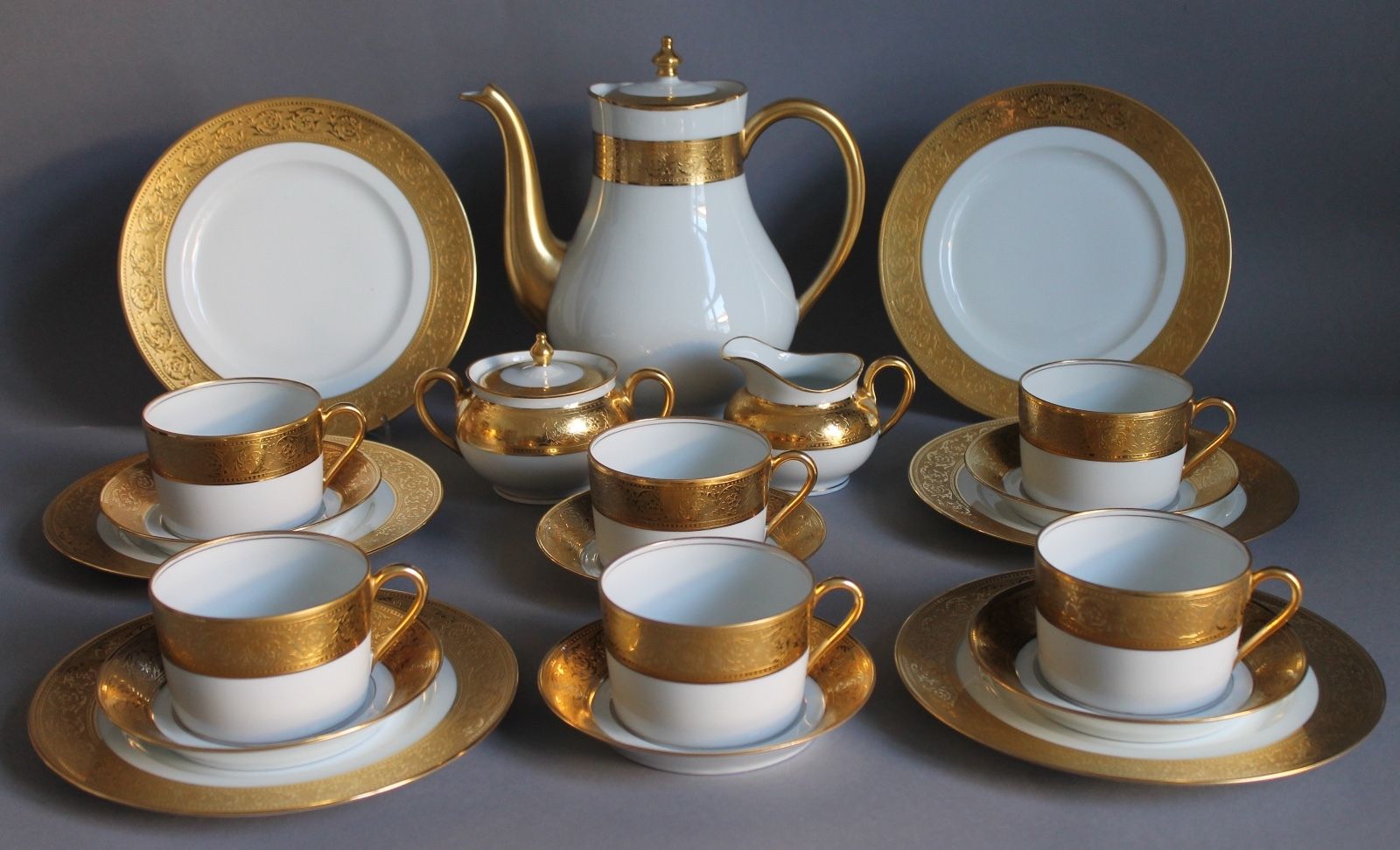 21 pc Thistle Gold Haviland Limoges France Coffee Service Set for 6