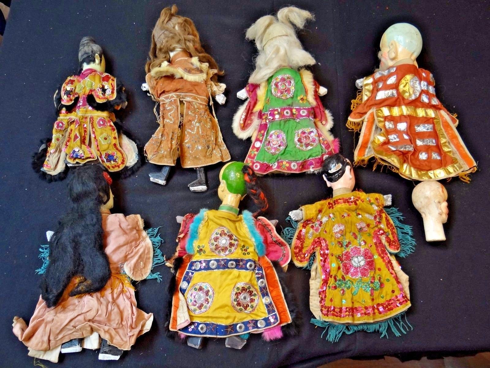 Early 20th C.Vintage Taiwanese Budaixi Hand Puppet Opera Dolls- LOT of 8