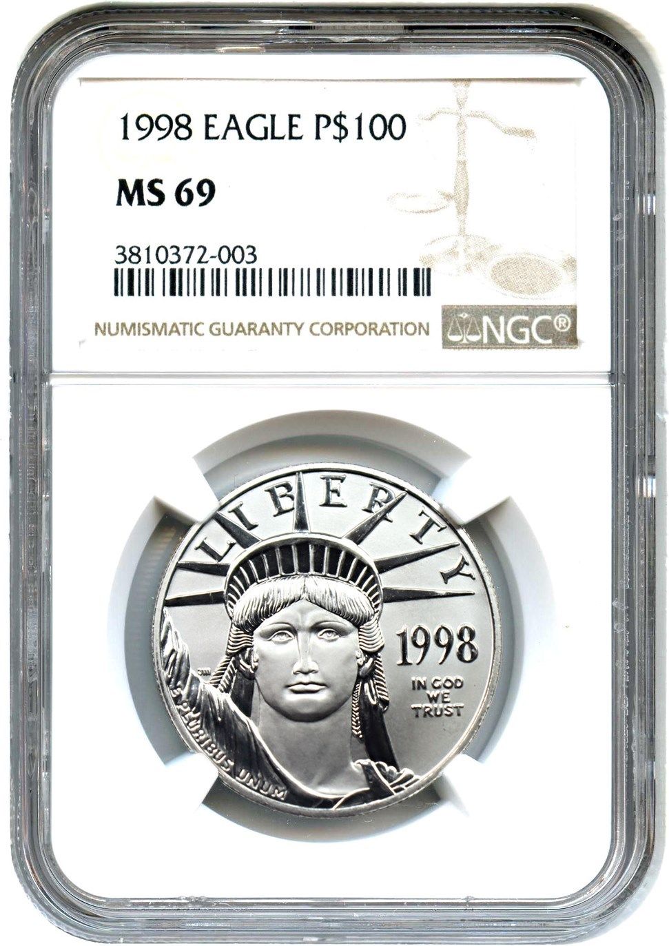 1998 Platinum Eagle $100 NGC MS69 - Statue Liberty 1 oz