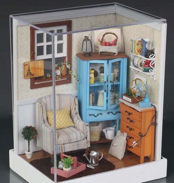 Kit w/ LED Wooden Dollhouse Miniature DIY House room corner Xmas Gift