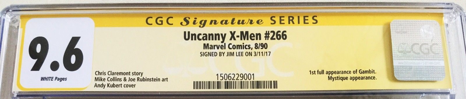 UNCANNY X-MEN #266 CGC 9.6 FIRST APPEARANCE OF GAMBIT - SIGNED BY JIM LEE