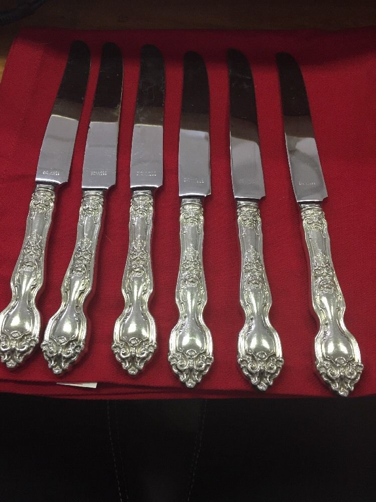 6 PIECE SET OF WALLACE STERLING SILVER DINNER KNIVES FLATWARE