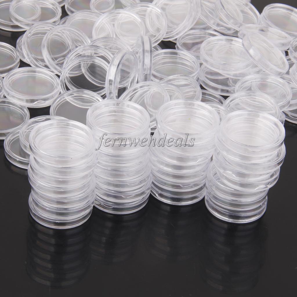 100 Clear Coin Capsules Coin Case Holders 24mm Containers Storage Boxes