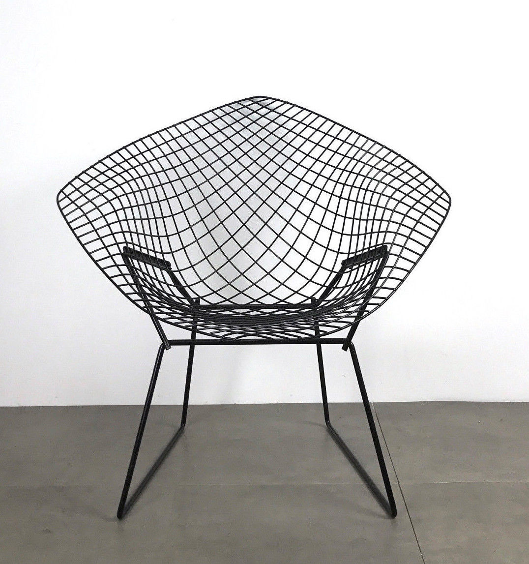 Vintage Harry Bertoia Knoll Black Wire Diamond Chair Restored Mid Century Modern