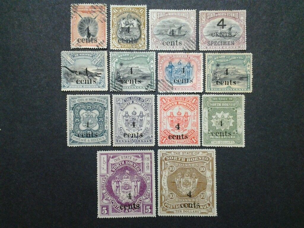 Malaya 1904 North Borneo Complete Set 4c-$10 Overprint 4 Cents-8v Mint & 6v Used