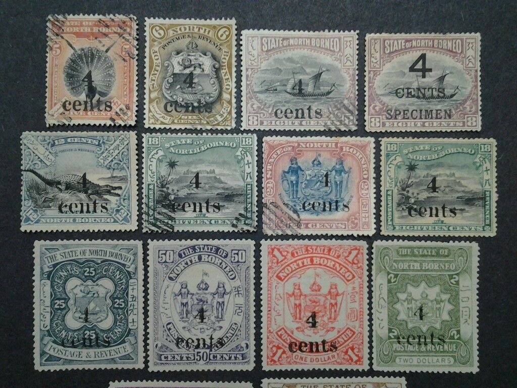 Malaya 1904 North Borneo Complete Set 4c-$10 Overprint 4 Cents-8v Mint & 6v Used